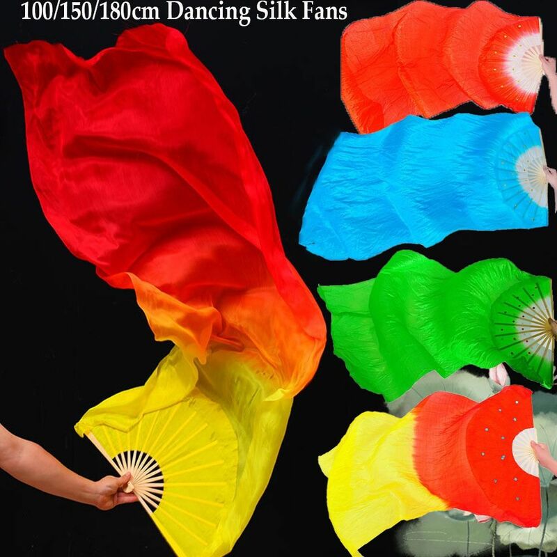 Vendita calda Kid Women Belly Dancing Fan Gradient Color Dancer Practice Long imitazione Silk Fans 150cm Rayon Silk Fans