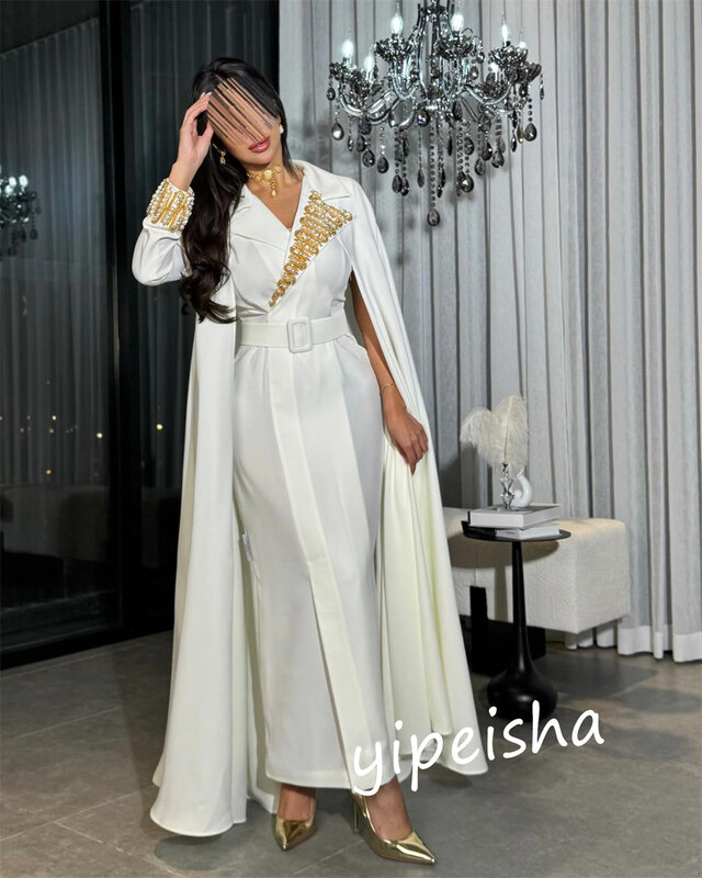 Charmeuse Sash Formal Bainha V-Neck Prom Dress, Arábia Saudita Vestidos de noite, Vestido Ocasião Bespoke
