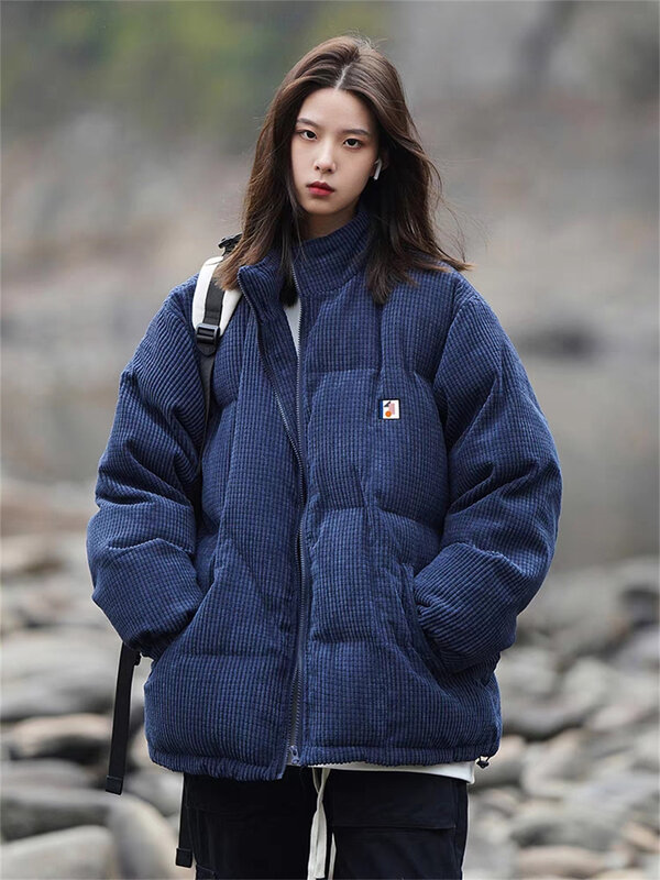 Giacca corta in cotone di velluto a coste da coppia giapponese per uomo e donna in inverno, tendenza giacca calda e sciolta addensata