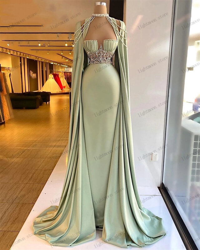 Splendidi abiti da sera Pretty Prom Dress Full Flare Sleeves Ball Gowns perline Appliques lunghezza del pavimento Robes Vestidos De Gala