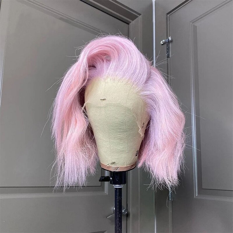 Pink Short Bob Cut Wigs Straight Lace Front Human Hair Wig for Women Remy Peruvian Hair Transparent Lace Frontal Wig Pre Plucked