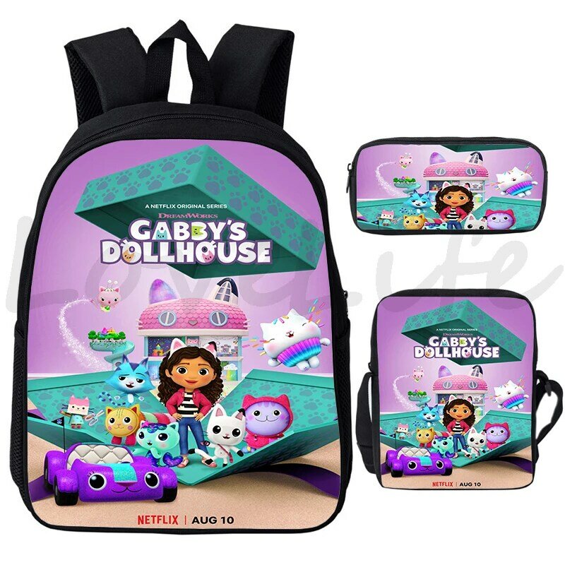 Gabby house s dollhouse mochilas meninos meninas anime gabbys boneca casa bookbag desenhos animados gatos gabby mochilas crianças mochila