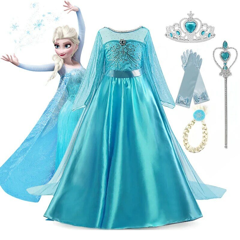 2024 Disney Frozen 2 bambini costumi Cosplay ragazze Elsa Anna vestito per ragazze ragazze abiti Halloween carnevale abiti da festa di pasqua