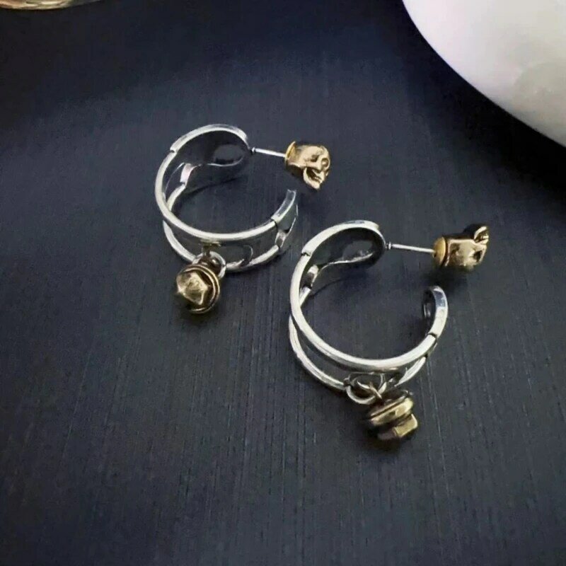 Fashion Skull Pendant Earrings Gothic Ear Hoop Rock Earrings for Music Festivals Party Comfortable Earrings Jewelry Gift