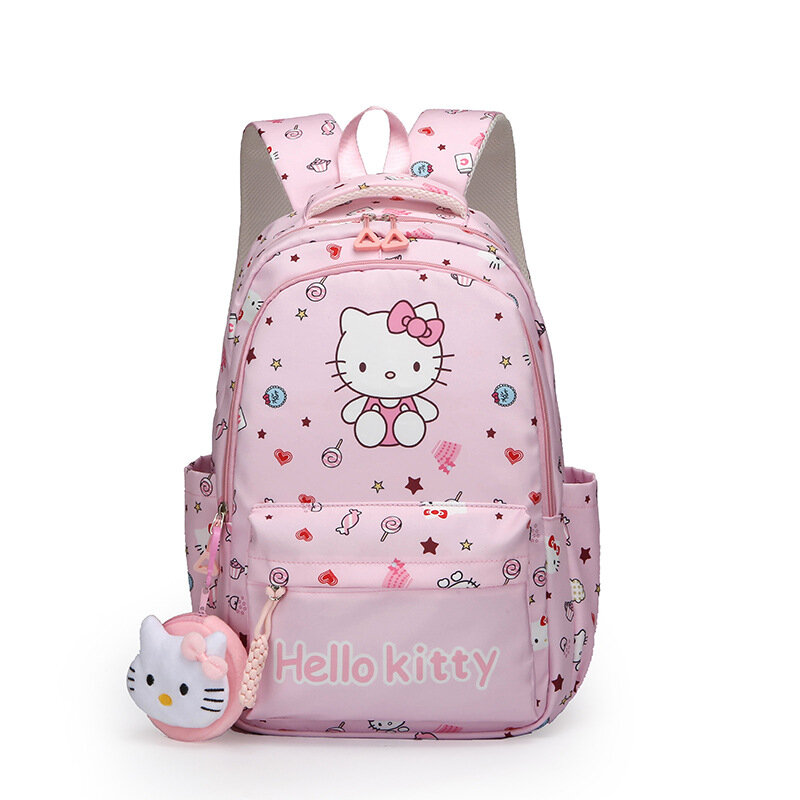 Bolsa escolar Sanrio Hello Kitty, grande capacidade, desenho animado bonito, almofada de ombro leve, casual, mochila de ombro duplo, nova