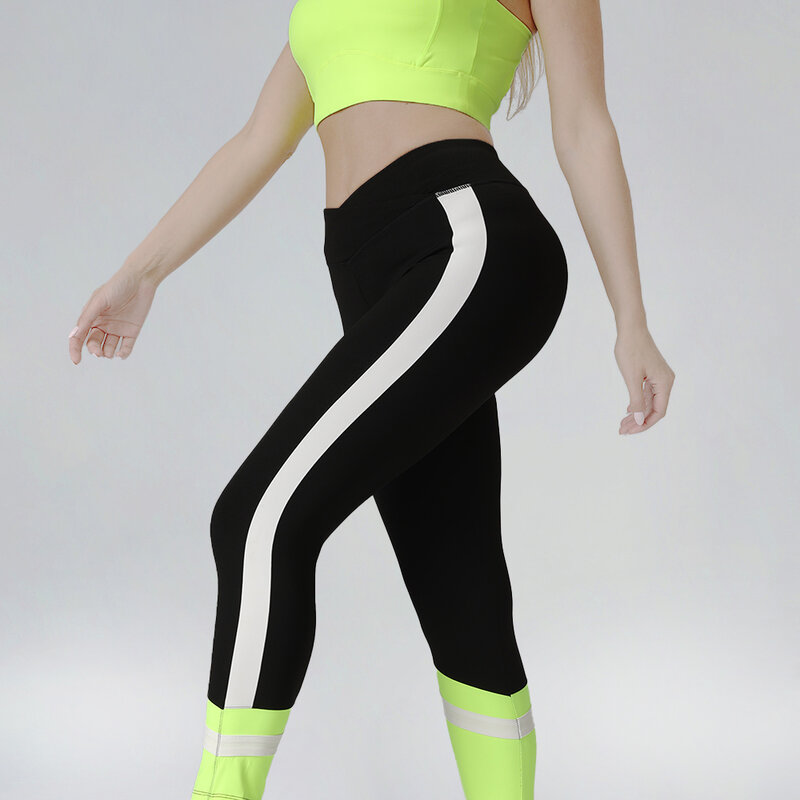 BODYGO Summer New Two Piece Yoga Set Neon Green Backless Top Patchwork Bottom Active Wear Sets