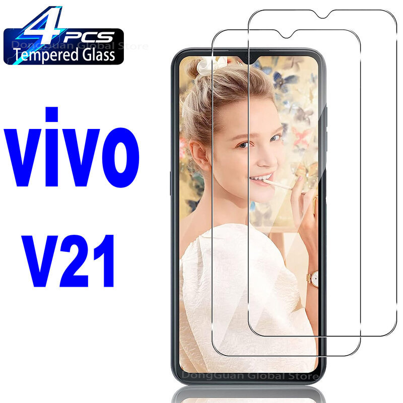 Kaca Tempered untuk Vivo, 2/4 buah kaca Tempered pelindung layar untuk Vivo V21 V21e V21s 5G