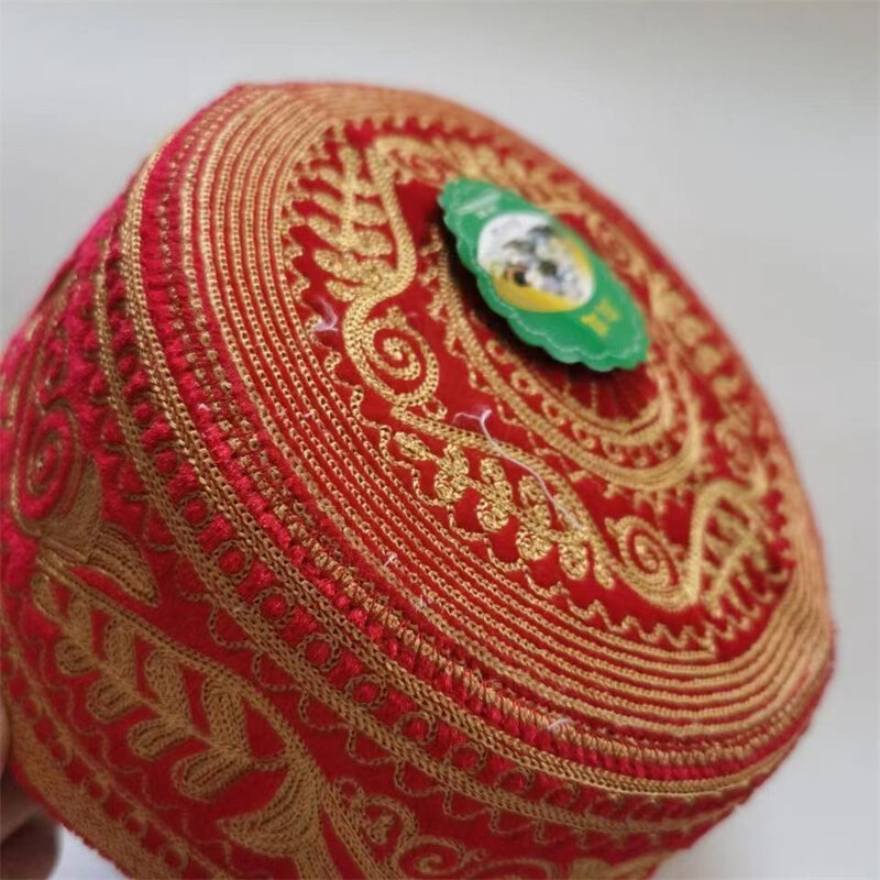 قبعات إسلامية للرجال ملابس شحن مجاني قبعة كباه يهودية سعودية كوفي حجاب إسلامي قبعة صلاة زفاف حمراء مطرزة