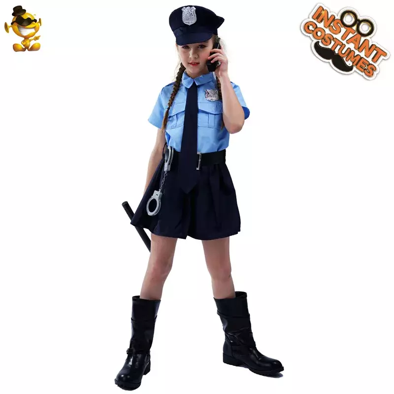 ชุดคอสเพลย์ตำรวจสำหรับเด็กผู้หญิงชุดตำรวจเครื่องแต่งกายวันฮาโลวีนเข้ารูปเครื่องแบบตำรวจ