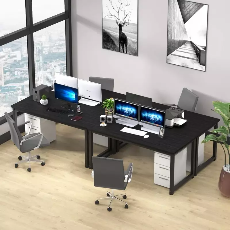 Moderno Estilo Minimalista Computador Desk, PC Desk, Wide Workstation, desktop de madeira, Black Metal Frame, Preto, 63"