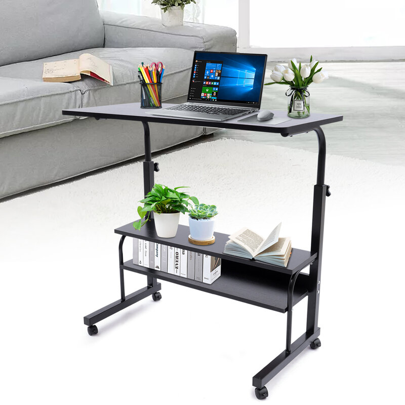 Mobile Side Table Mobile Laptop Desk Cart Tray Table Adjustable Sofa Side Bed Table Portable Desk with Wheels Student Laptop Des