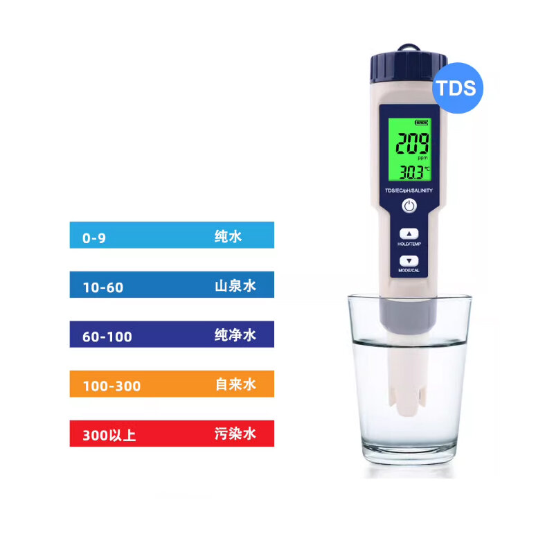 Digital EC Temperatura PH Tester, PH Medidor, alta precisão, 0-14pH Faixa, Qualidade da Água, Auto Calibração, 0.01, 3 em 1