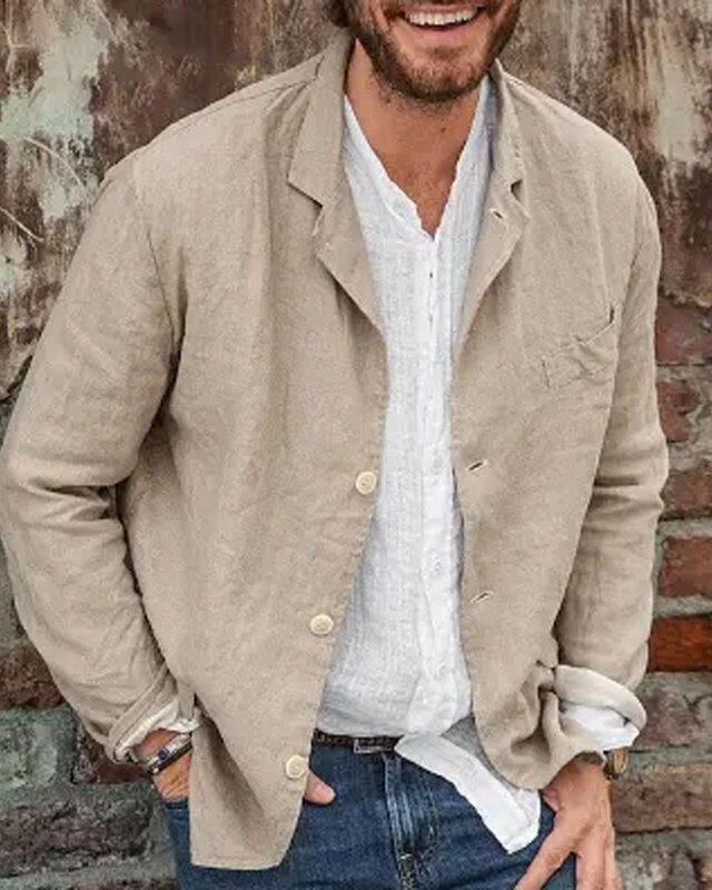Giacca da uomo giacca di lino Blazer traspirante Outdoor Daily monopetto Turndown giacca sportiva Casual capispalla abbigliamento da uomo