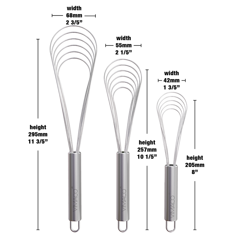 VIMACO®Batidor plano de acero inoxidable, utensilios de cocina para hornear, 8, 10 y 12 pulgadas