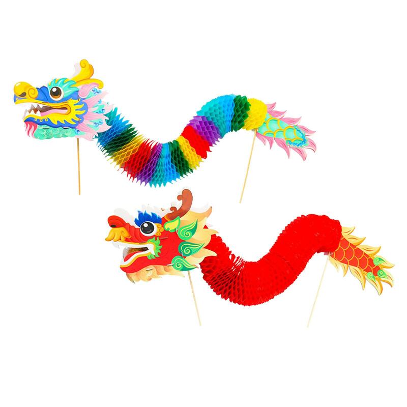 Set Naga kertas Cina DIY 3D mainan tradisional untuk Festival Perahu Naga pesta Festival Musim Semi Tahun Baru Cina taman kanak-kanak