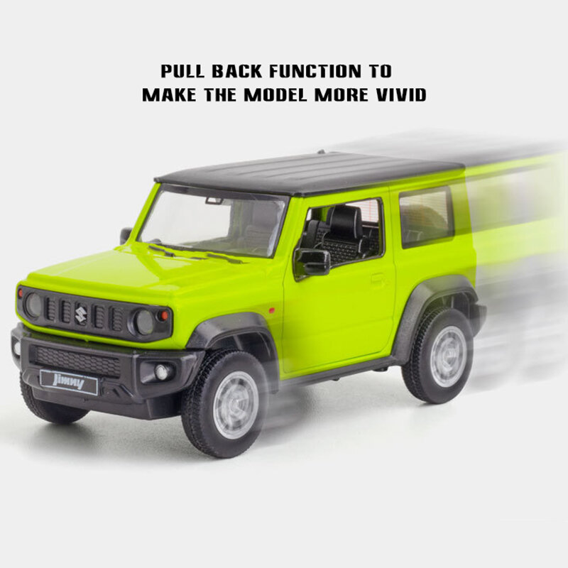 JIMNY-coches de juguete Suzuk1 de aleación fundida a presión para niños, modelo de 2 puertas, vehículos todoterreno con luz y sonido, Opend Pull Back, 1/26