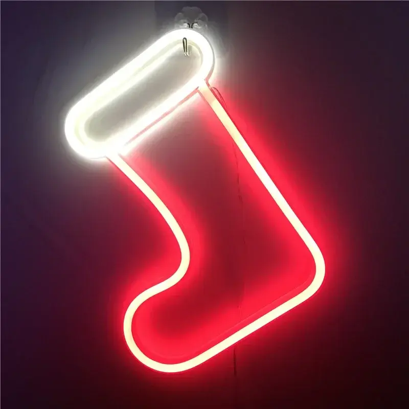 Boże narodzenie Neon Night lampa wisząca dekoracje na choinkę światła dzwony ełk Snowflake Sign Light prezent dla dzieci USB zasilany z baterii