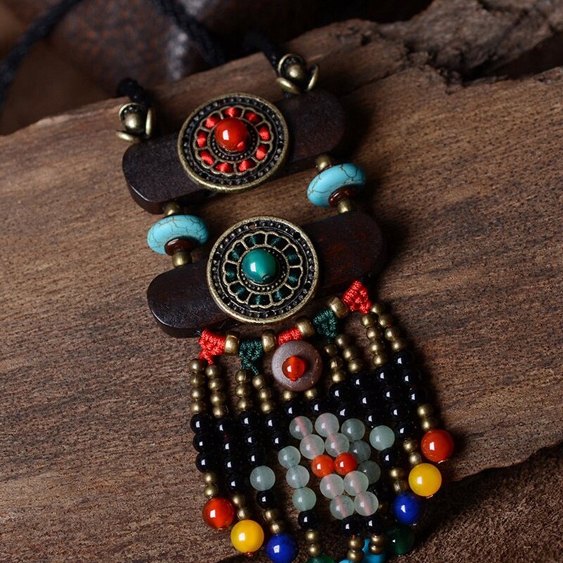Ожерелье женское многослойное в этническом стиле с бусинами