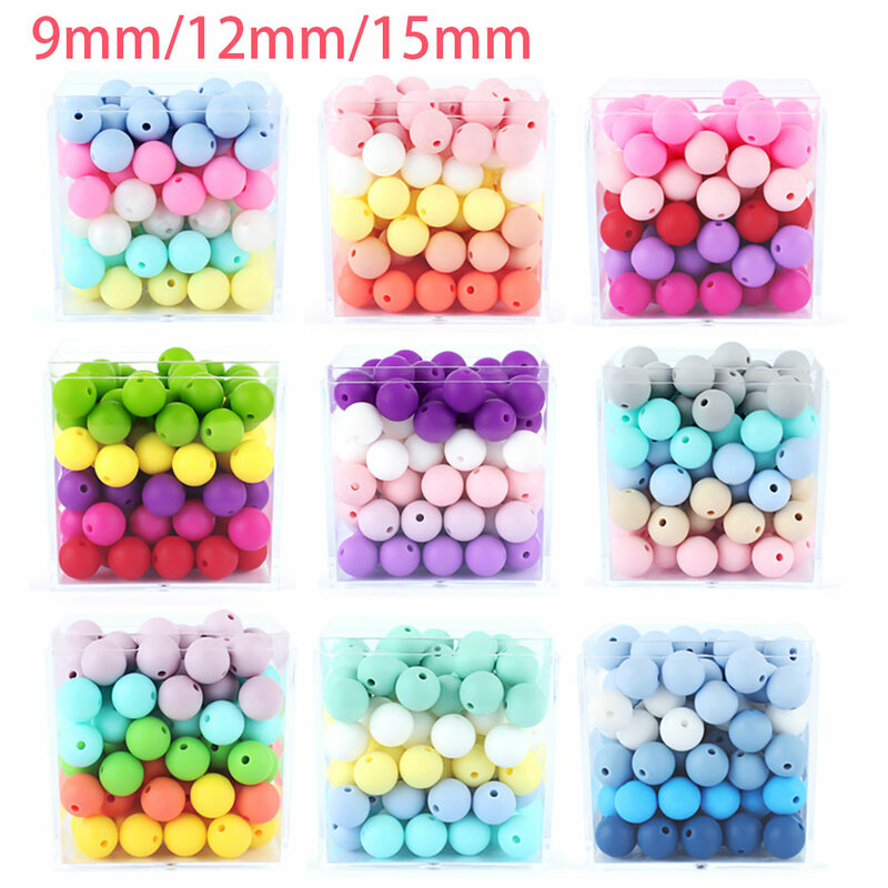 20Pcs/Lot 15/12/9mm Round Silicone Beads for Pacifier Clips Chain Spacing Loose Beads For DIY Jewelry Making Necklace Teether