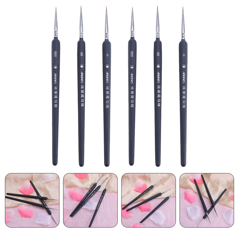 6 Pcs Mini Langhao Hook Line Pen Eye Liner matite pennello per dettagli fini strumenti di pittura in legno