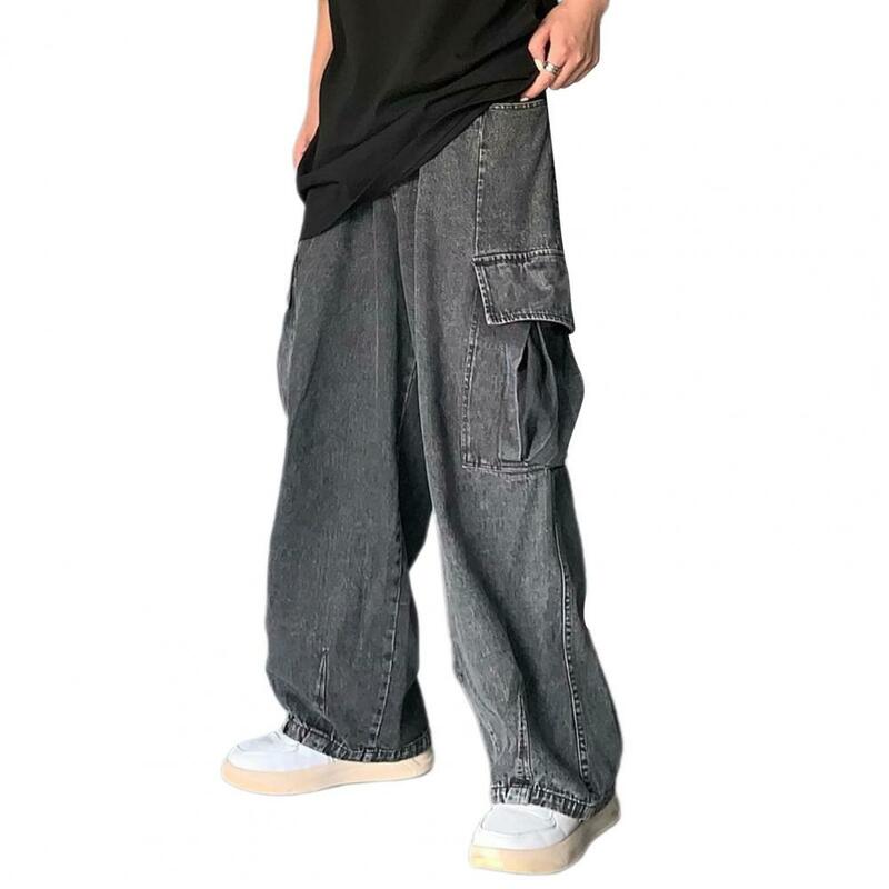 Spodnie workowate dżinsy w stylu Vintage męskie spodnie dżinsowe spodnie z szerokimi nogawkami męskie jeansowe spodnie Cargo Oversize w koreańskim stylu moda uliczna Hip Hop Harajuku
