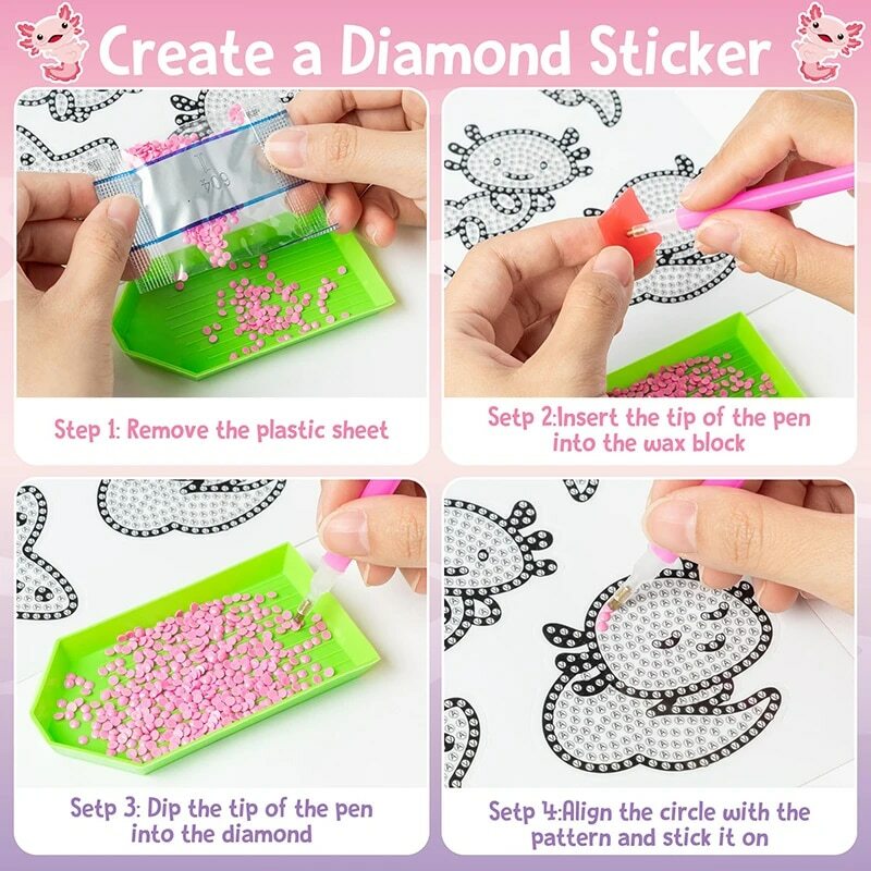 30Pcs Axolotl Diamond Painting Sticker 5D DIY Creative Art Craft Stickers Cartoon Mosaic Kits for Kids Adult Classroom Activity