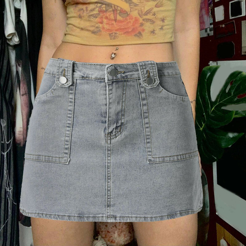 Mini jupe en jean style coréen pour femmes, décontractée, vintage, taille basse, droite, courte, été, Harajuku, Streetwear, 2024