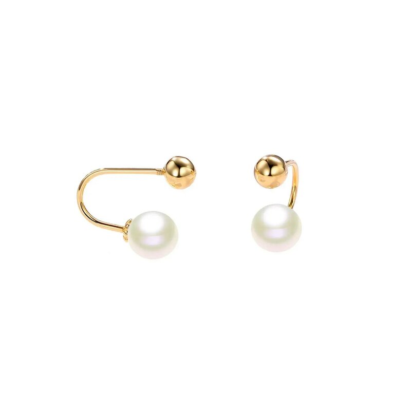 YFN-pendientes de aro con forma de bola de oro de 18K para mujer, Piercing de aro de perla F blanca, joyería de oro hipoalergénica para niña