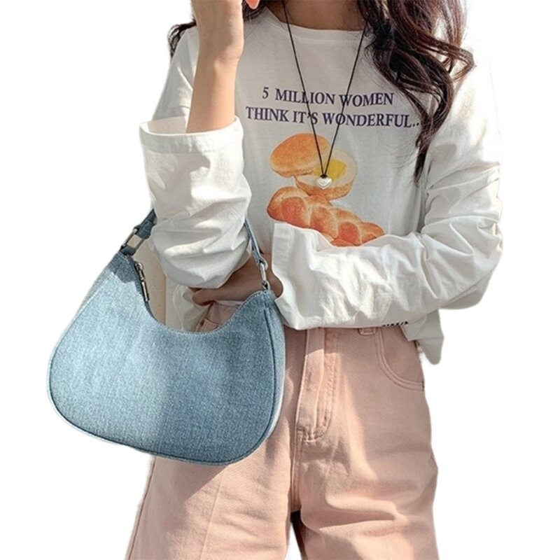 女性のバッグファッションデニムバッグオールマッチングトートハンドバッグ女性韓国スタイルショルダーバッグレディースホーボー脇の下財布