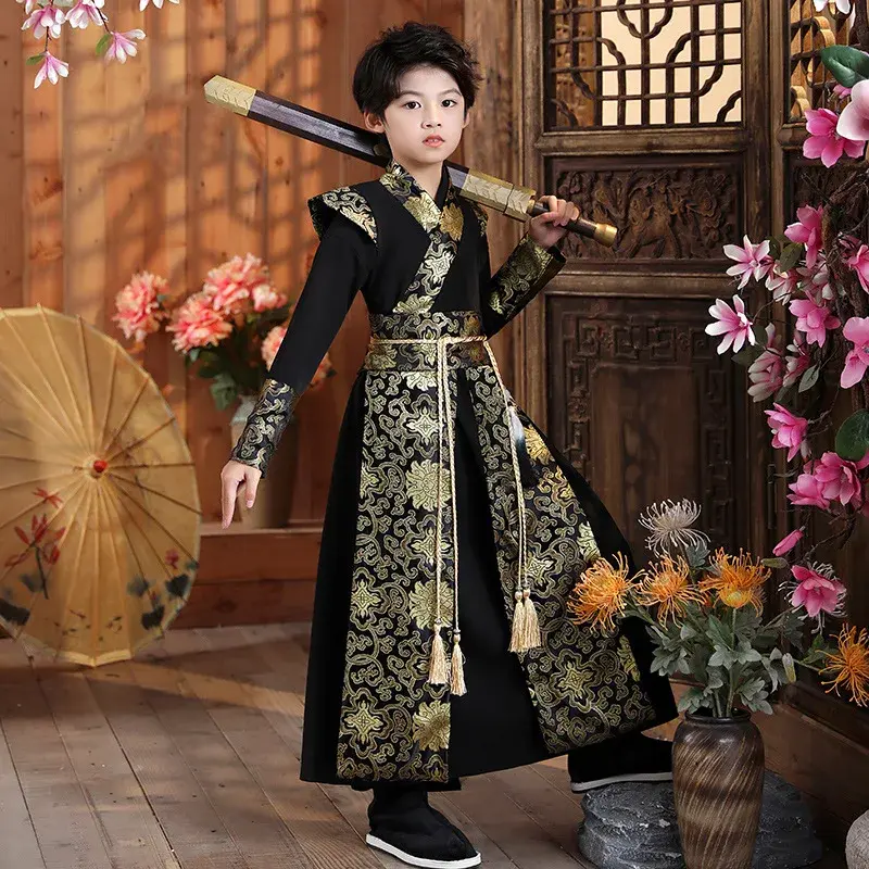 Starożytni chiński kostium chłopcy dla dzieci Hanfu starożytny przystojny chiński styl królewski strażnicy chińscy odzież sportowa studiów