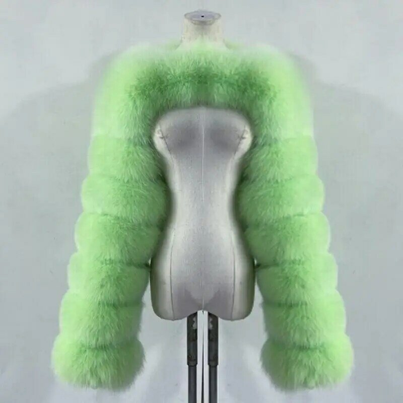 Женская очень короткая куртка из искусственного меха, модное зимнее роскошное пальто из искусственного лисьего меха, женские облегающие куртки с длинным рукавом, теплый топ