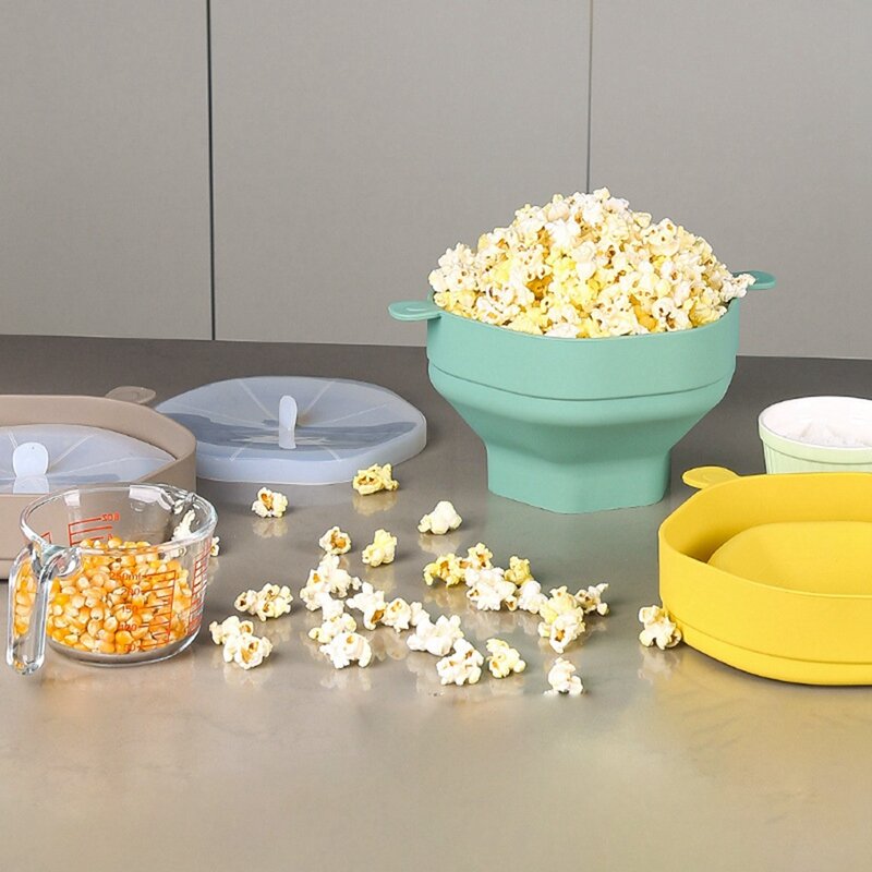 Silicone Microwave Popcorn Bowl Foldable Popcorn Maker Bucket Bowl With Lid Folding Popcorn Kitchen Baking Tool