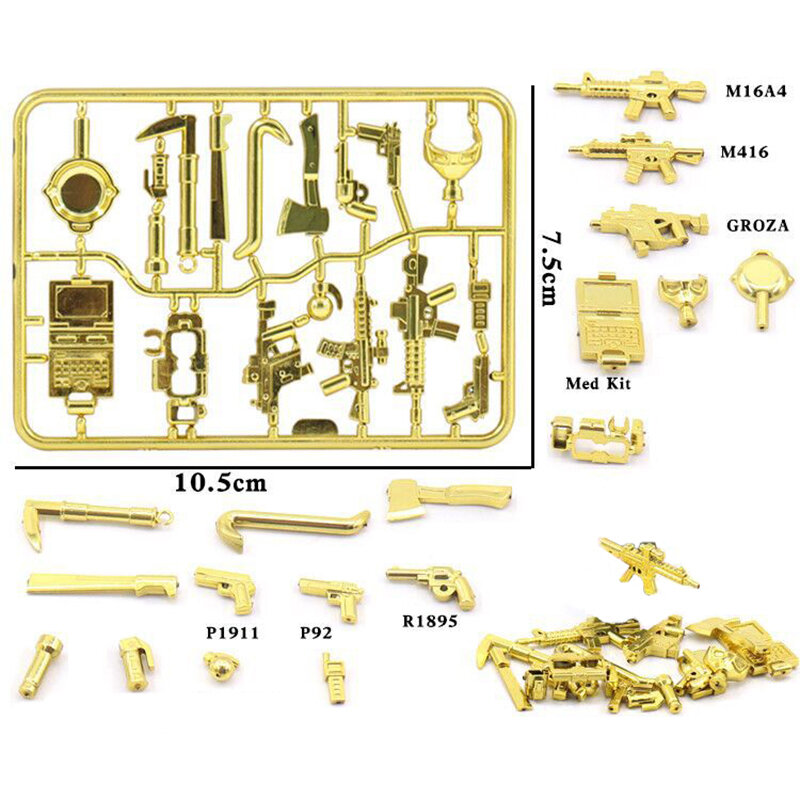 Ww2 Military Gold Weapons Swat Gun Army Soldier Police Building Blocks Figure Accessories Model Bricks Diy Toy