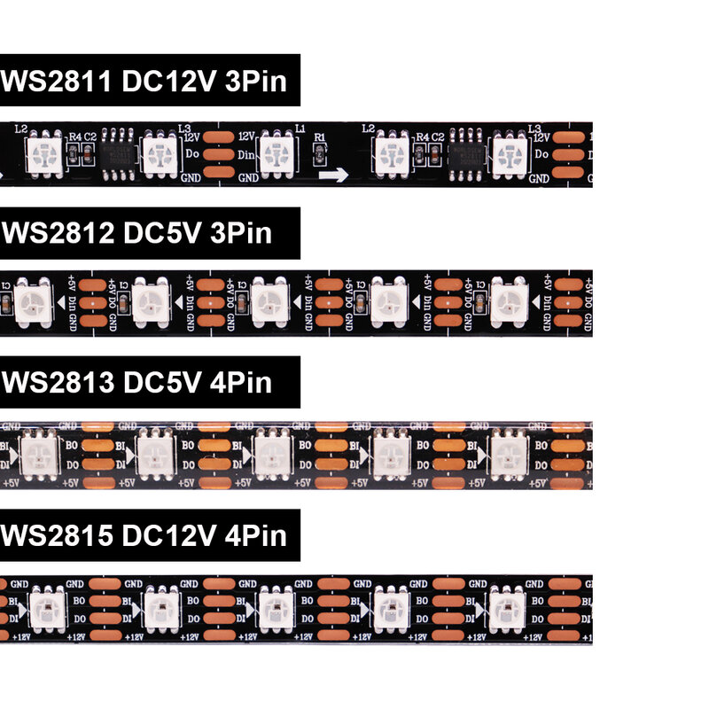 WS2812B WS2811 WS2813 WS2815 30/60/144 leds/m Smart Pixels RGB LED Strip WS2812 Individually Addressable Led Tape Light DC5V 12V