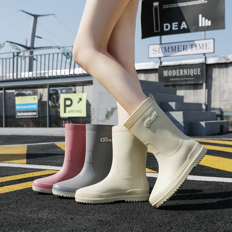Scarpe da pioggia per donna scarpe da acqua da lavoro a metà polpaccio con punta tonda da donna scarpe da pioggia con piattaforma impermeabile per adulti