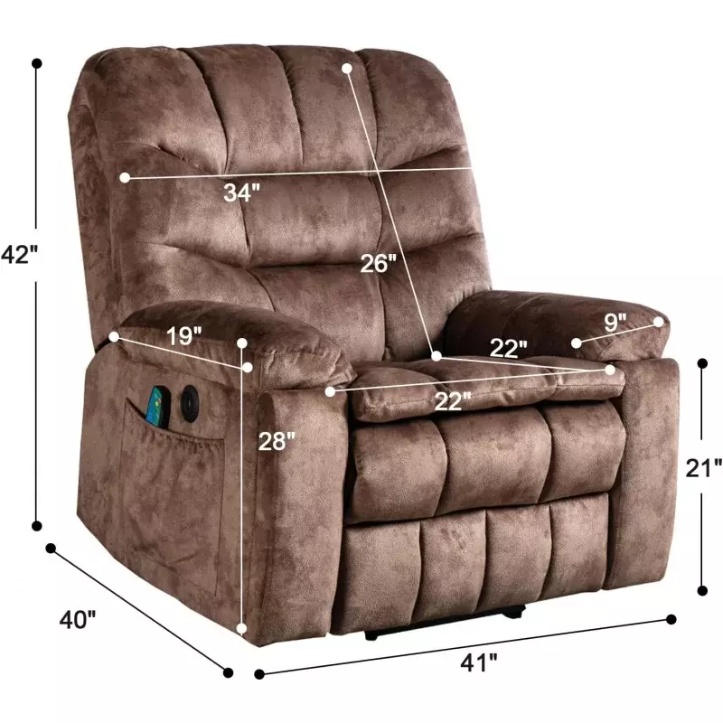 Power Lift Cadeira com Massagem e Calor, Idoso Recliner, Brown2