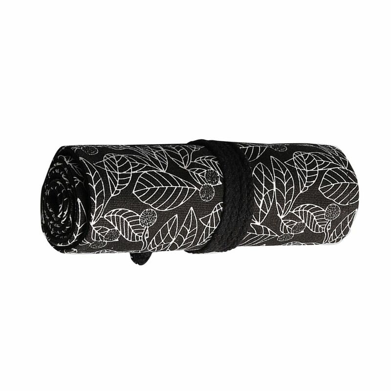 Schwarz weiß Blätter gedruckt Muster rollen Pinsel Leinwand Fall Wrap Skizzieren Zeichnung Stift Tasche Beutel 12-24 Löcher
