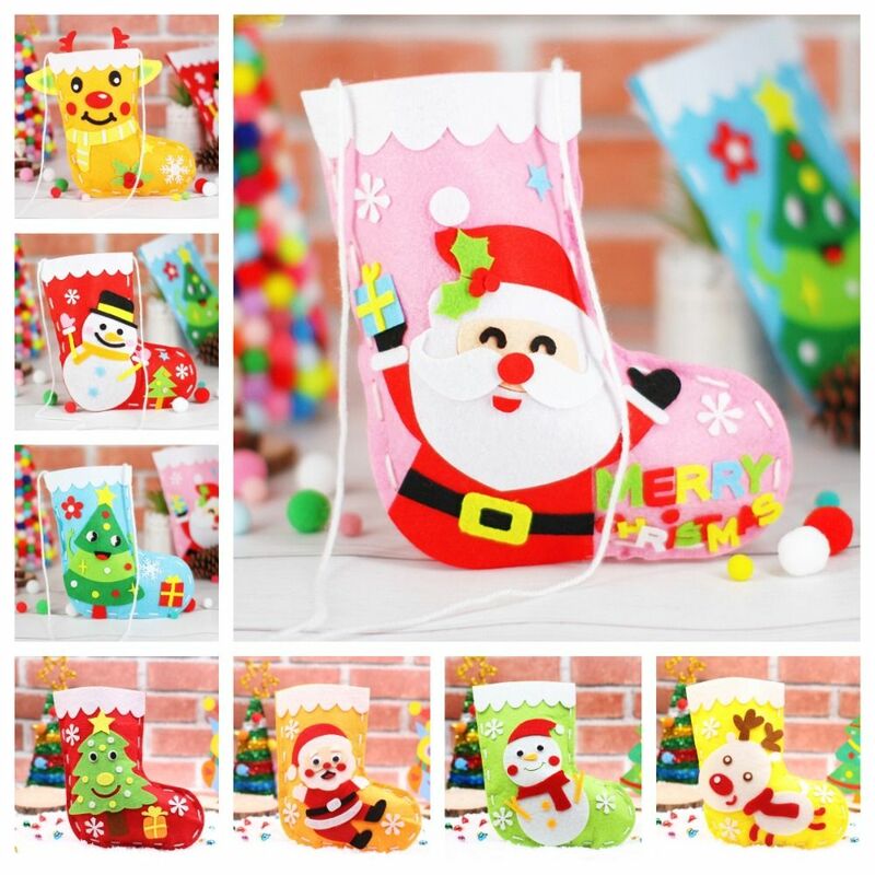 Non-woven Fabric DIY Christmas Stocking House Decoracion Santa Claus Portable Elk Xmas Bag Father Christmas Snowman
