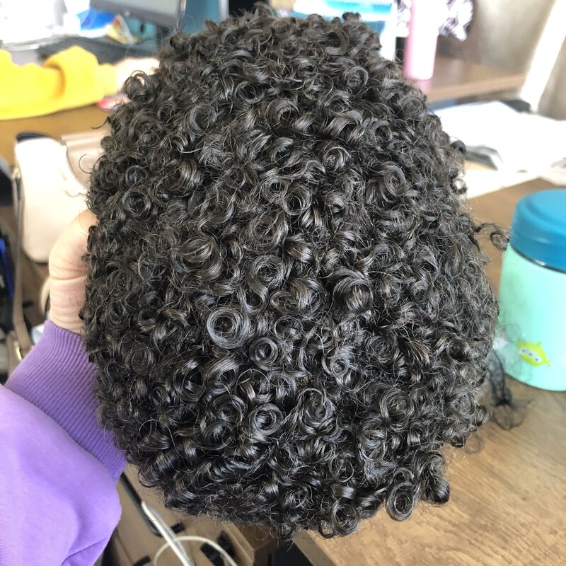Undetectable 15mm Curly Afo Black Men Toupee Human Hair Man's Wig Replacement Hairpieces Prosthesis Capillary Natural Hairline