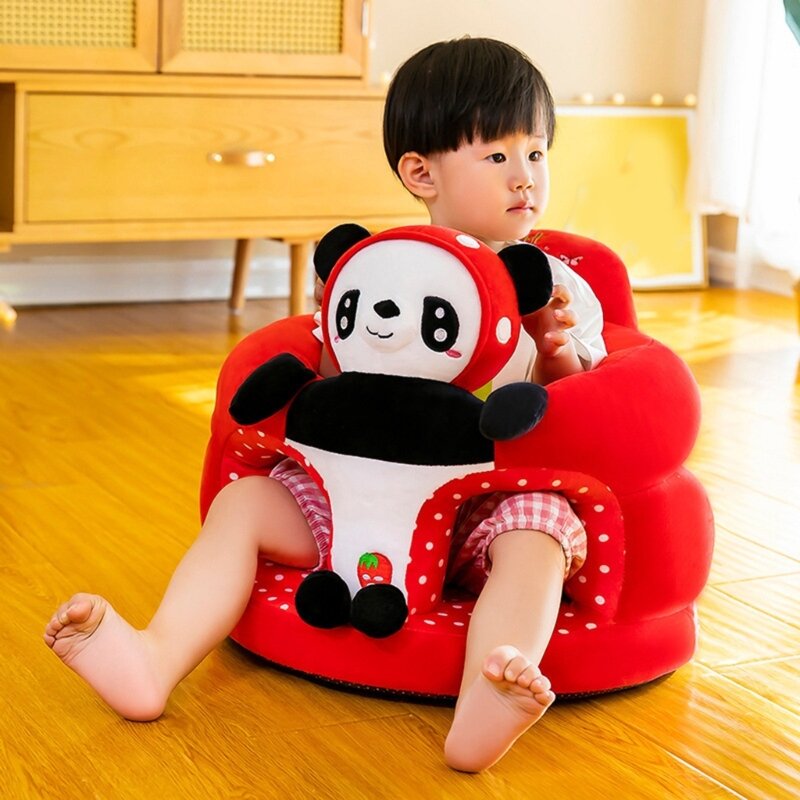 Sofá unisex dibujos animados con soporte para bebé, silla con bonito patrón animales para aprender a sentarse
