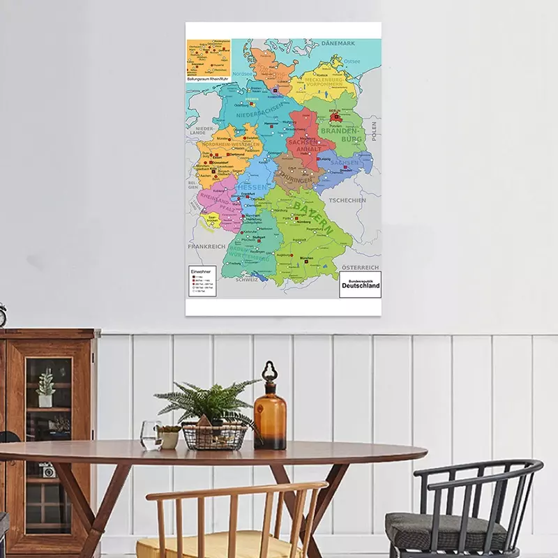 100*150 см немецкая карта y в Германии, Нетканая холщовая живопись, Настенная карта, печать без рамы, украшение для дома