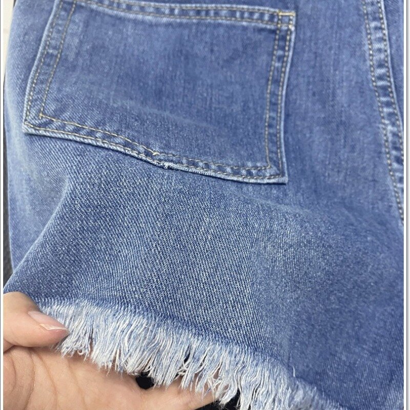 Girls High Street Trousers New Fashion Design Distressed Tassel Women's Denim Shorts European American Summer Mini Jean Pants
