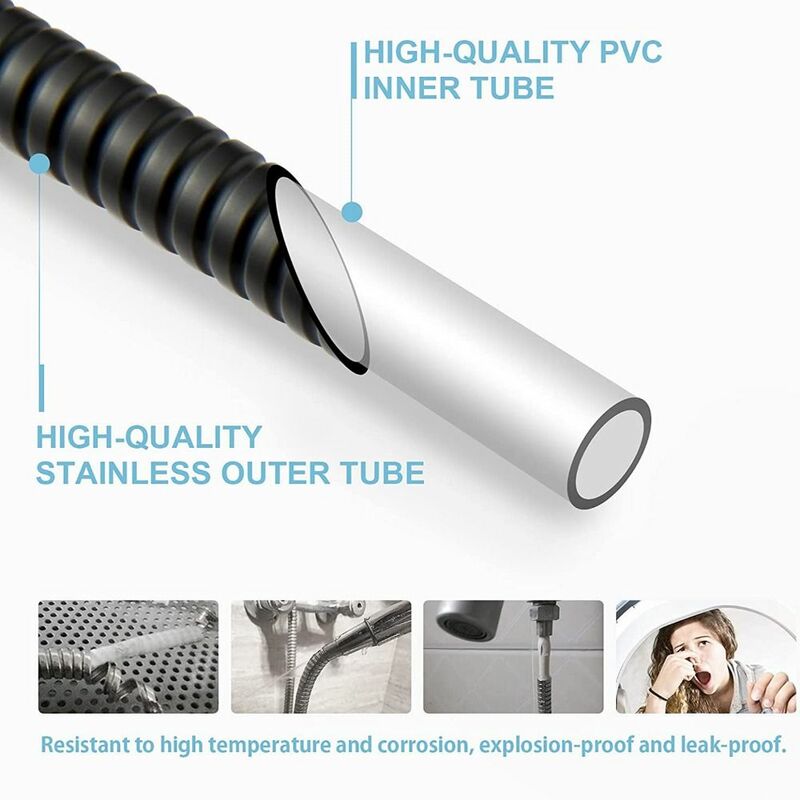 Stainless Steel Black Handheld Shower Hose Interface Flexible Anti Winding Explosion-proof Shower Tube Bathroom Accessories