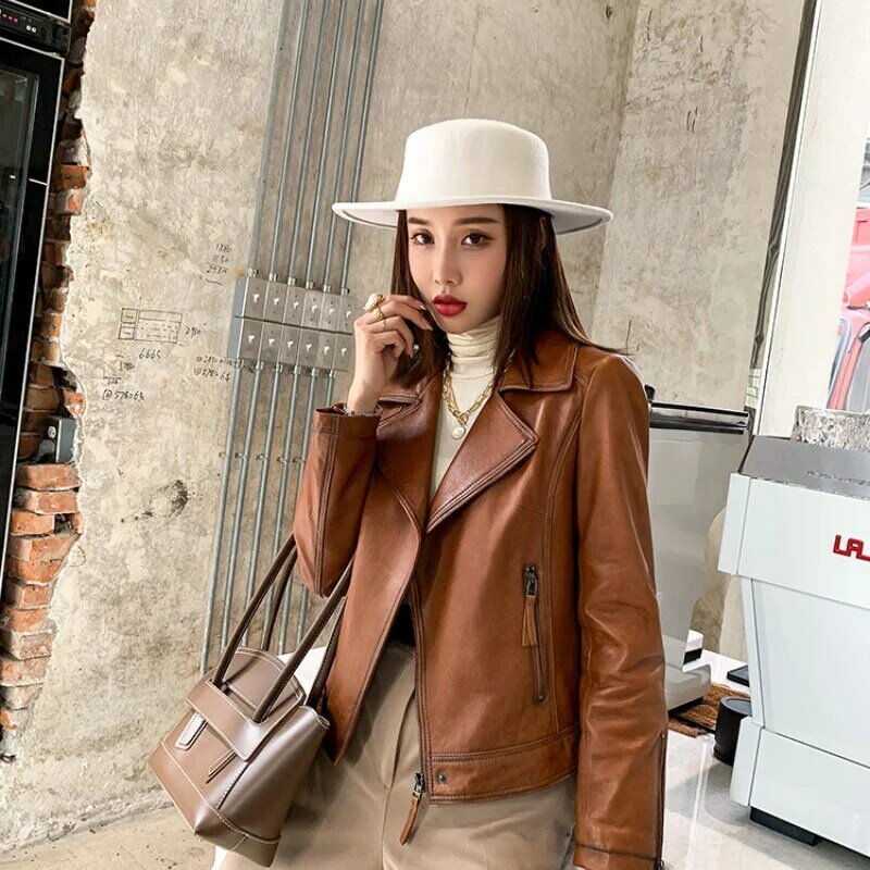 High-end Real Leather Jacket Women Sheepskin Leather Jackets Woman Spring Autumn Short Coats Black Motorcycle Chaquetas