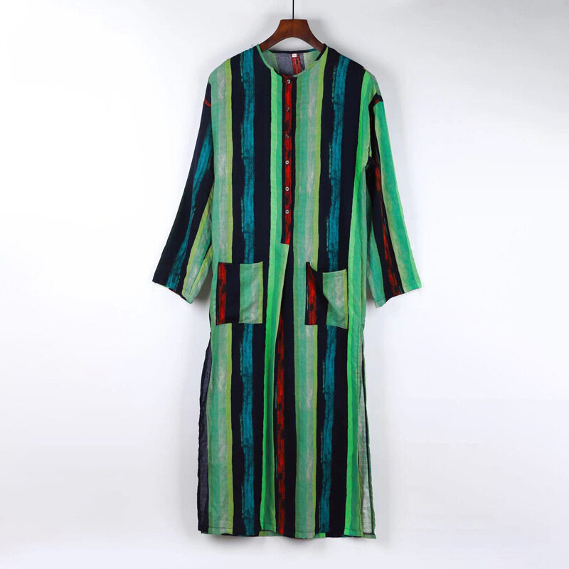 Bliskowschodni odzież dla muzułmanów długi rękaw arabski kostium męski kardigan w paski kaftany z kieszenią wiosenna jesienna Abaya