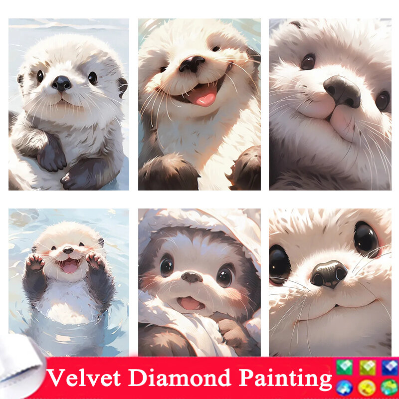 5D lukisan berlian Otter buatan tangan berlian mosaik Bank berang-berang kruistik bordir hewan rakun DIY hobi dekorasi rumah seni 07