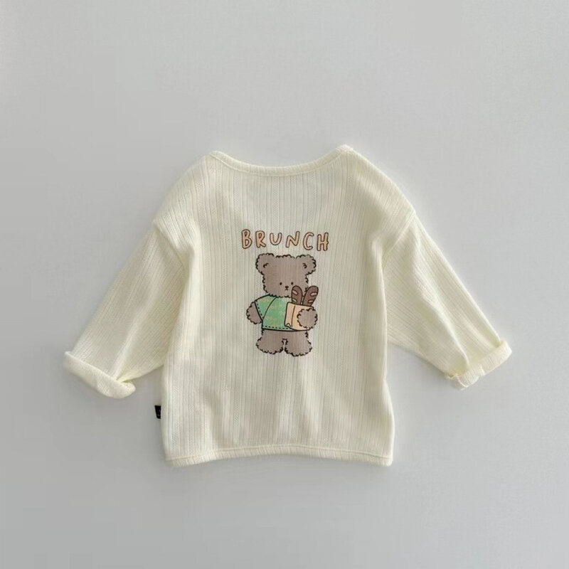 2023 lato nowe dziecko z długim rękawem bawełniany sweter cienkie oddychające niemowlę dziewczynka kurtka przeciwsłoneczna chłopców urocze nadruk niedźwiedzia ubrania