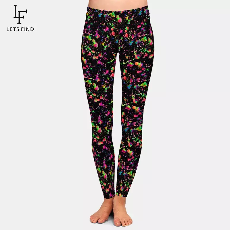 LETSFIND Fashion 3D Watercolor Splatter Pattern Digital Print Women Leggings High Waist Fitness Slim Stretch Leggings