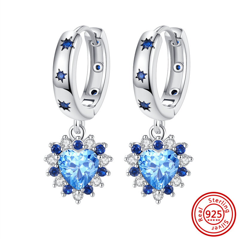 Orecchino in argento Sterling 925 autentico caldo amore orecchini con zirconi blu scintillanti gioielli di moda regali di compleanno per l'anniversario di matrimonio
