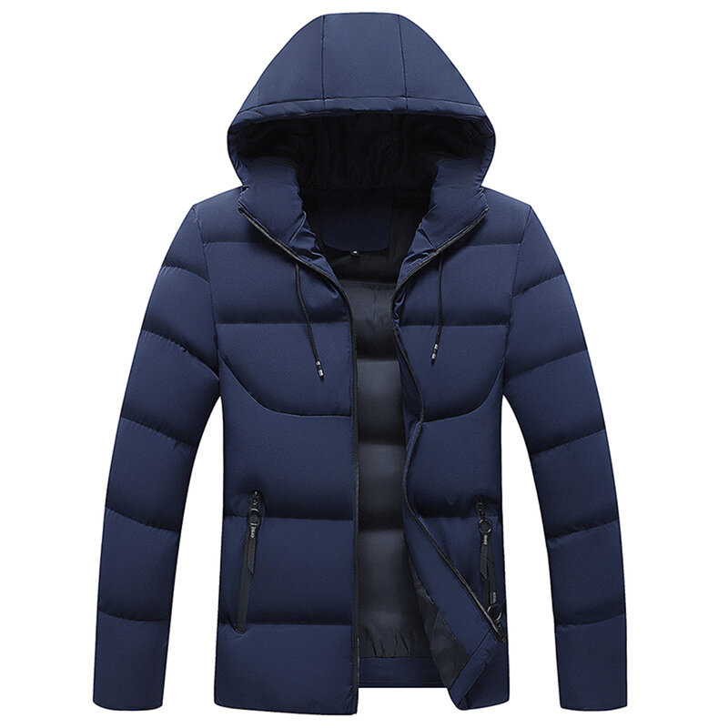 Однотонная стеганая куртка, мужские парки, Зимняя Толстая куртка, пальто, модная повседневная однотонная зимняя мужская куртка с капюшоном, верхняя одежда